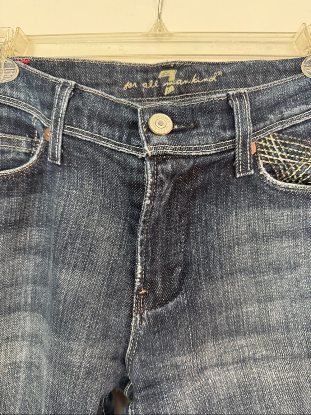 7 For All Mankind Dark Blue Cuffed Cropped Jeans - Picture 2 of 7